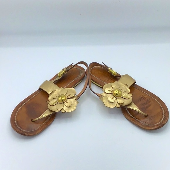 Coach Gold Sari Metallic Flowers Leather Sandals Size 8 - Picture 7 of 14